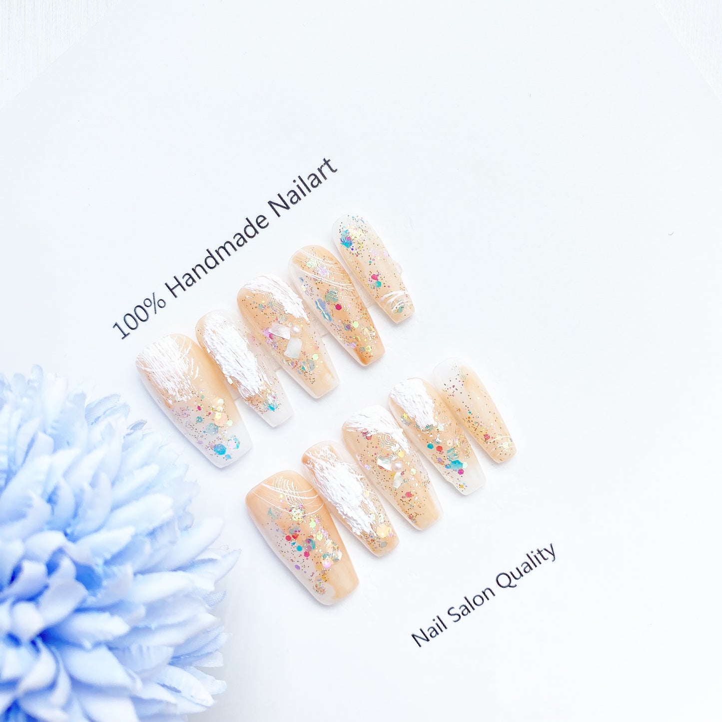 Handmade Nails Press on Nails DIY Nail Art for Woman Girl Nail Design Long Coffin Peach 2023