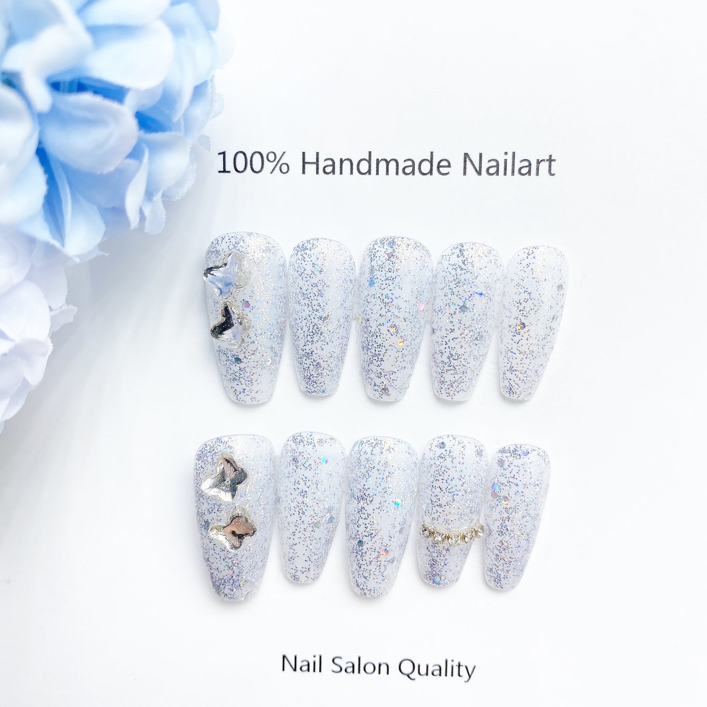 Handmade Nails Press on Nails DIY Nail Art for Woman Girl Nail Design Long Coffin Glitter 2023