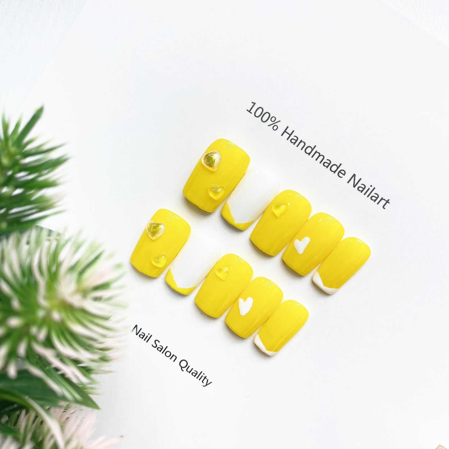 Handmade Nails Press on Nails DIY Nail Art for Woman Girl Nail Design Long Coffin Yellow 2023