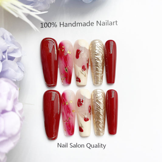 Handmade Nails Press on Nails DIY Nail Art for Woman Girl Nail Design Long Coffin 2023