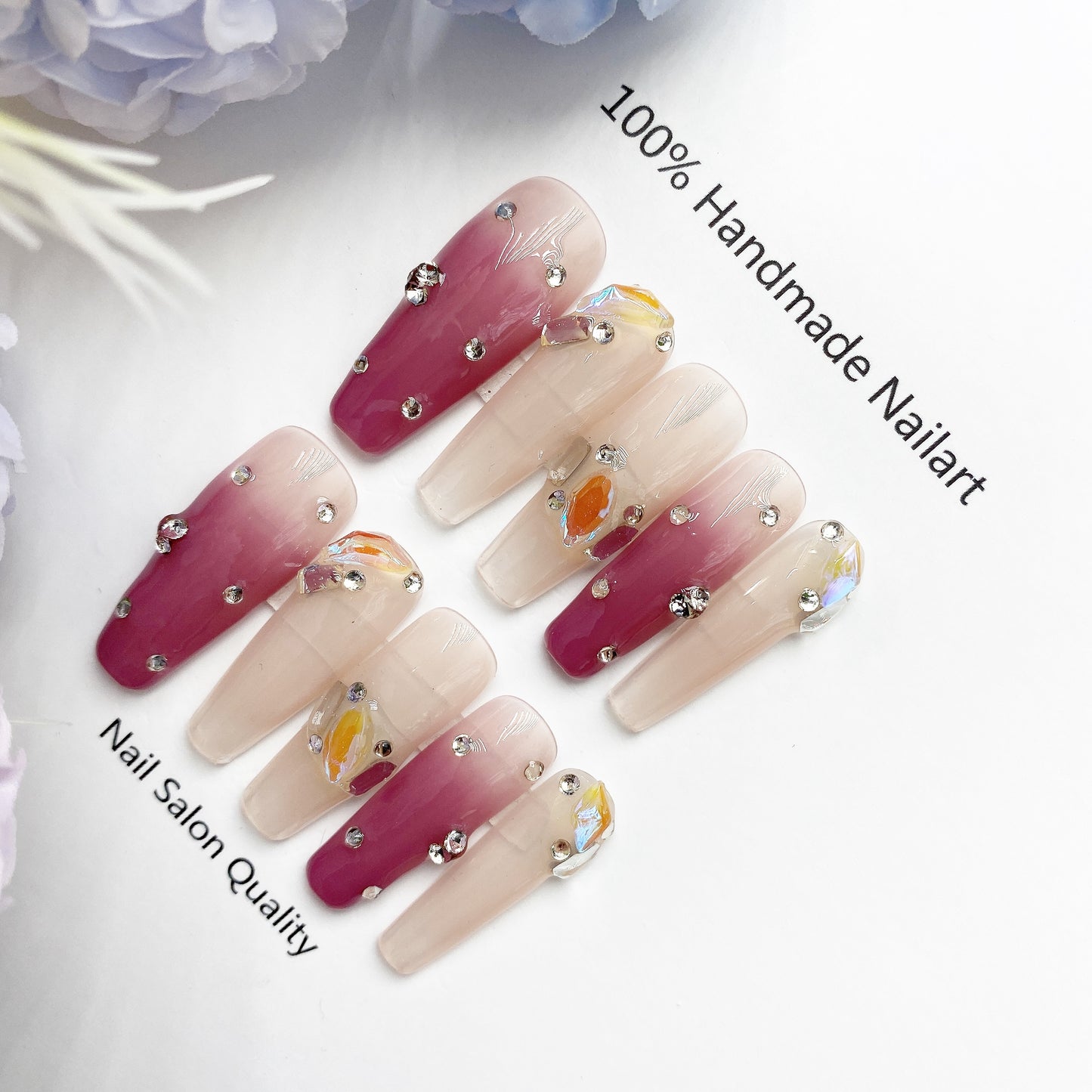 Handmade Nails Press on Nails DIY Nail Art for Woman Girl Nail Design Long Coffin 2023