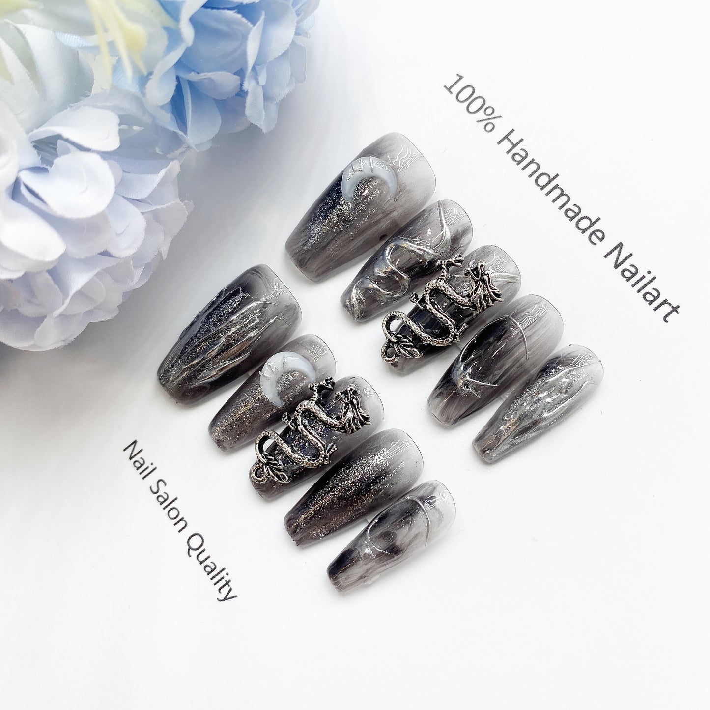 Handmade Nails Press on Nails DIY Nail Art for Woman Girl Nail Design Long Coffin 2023