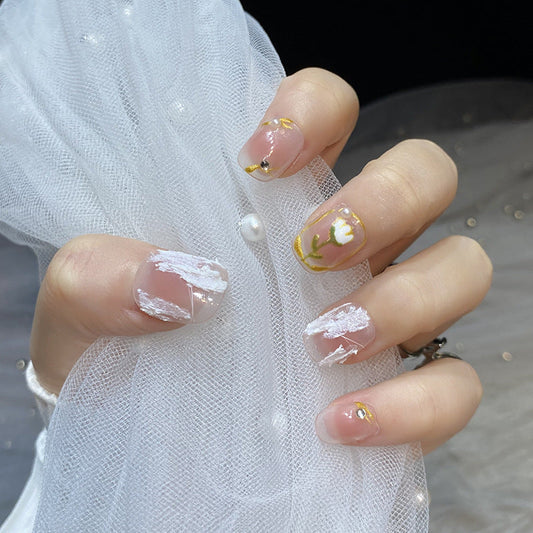 Designer: HuaHua.Handmade nails Press on Nails DIY Nail Art for woman girl Short Square pink