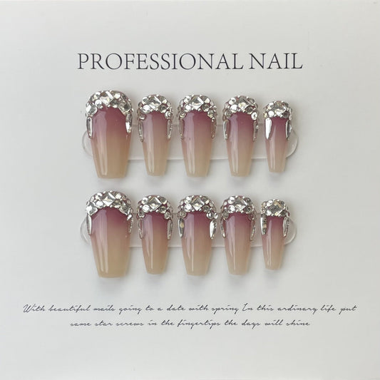 Designer: ManMan Handmade nails Press on Nails DIY Nail Art for woman girl Long Coffin pink