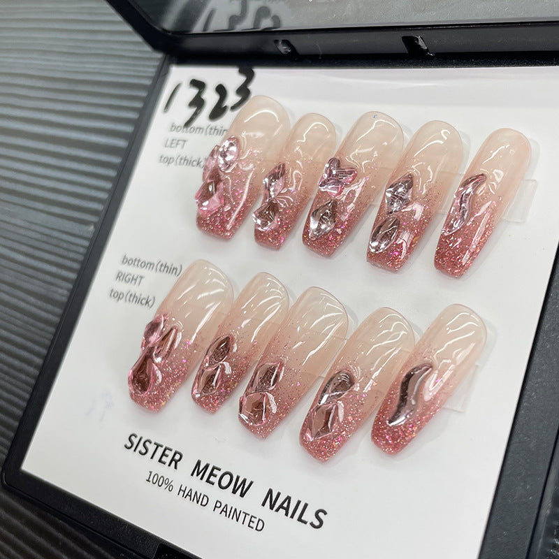 Designer: MeowMeow.Handmade Nail Designs Press on Nails DIY  Nail Art for woman girl Long Coffin pink