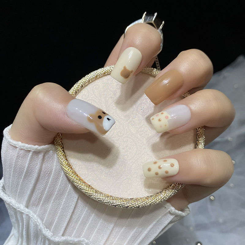 Designer: HuaHua.Handmade nails Press on Nails DIY Nail Art for woman girl Long Square white