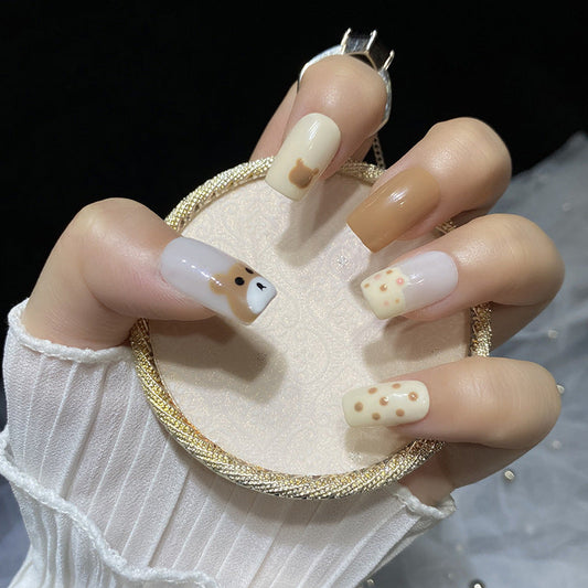 Designer: HuaHua.Handmade nails Press on Nails DIY Nail Art for woman girl Long Square white