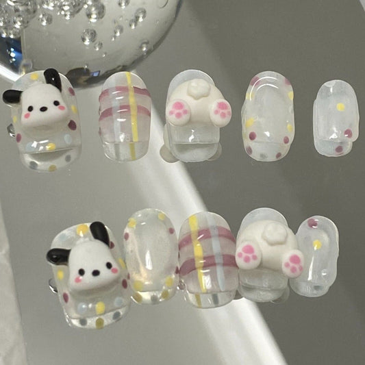 Designer: MaoMao.24148 Handmade Nail Designs Press on Nails DIY  Nail Art for woman girl Short Square white  Cartoon