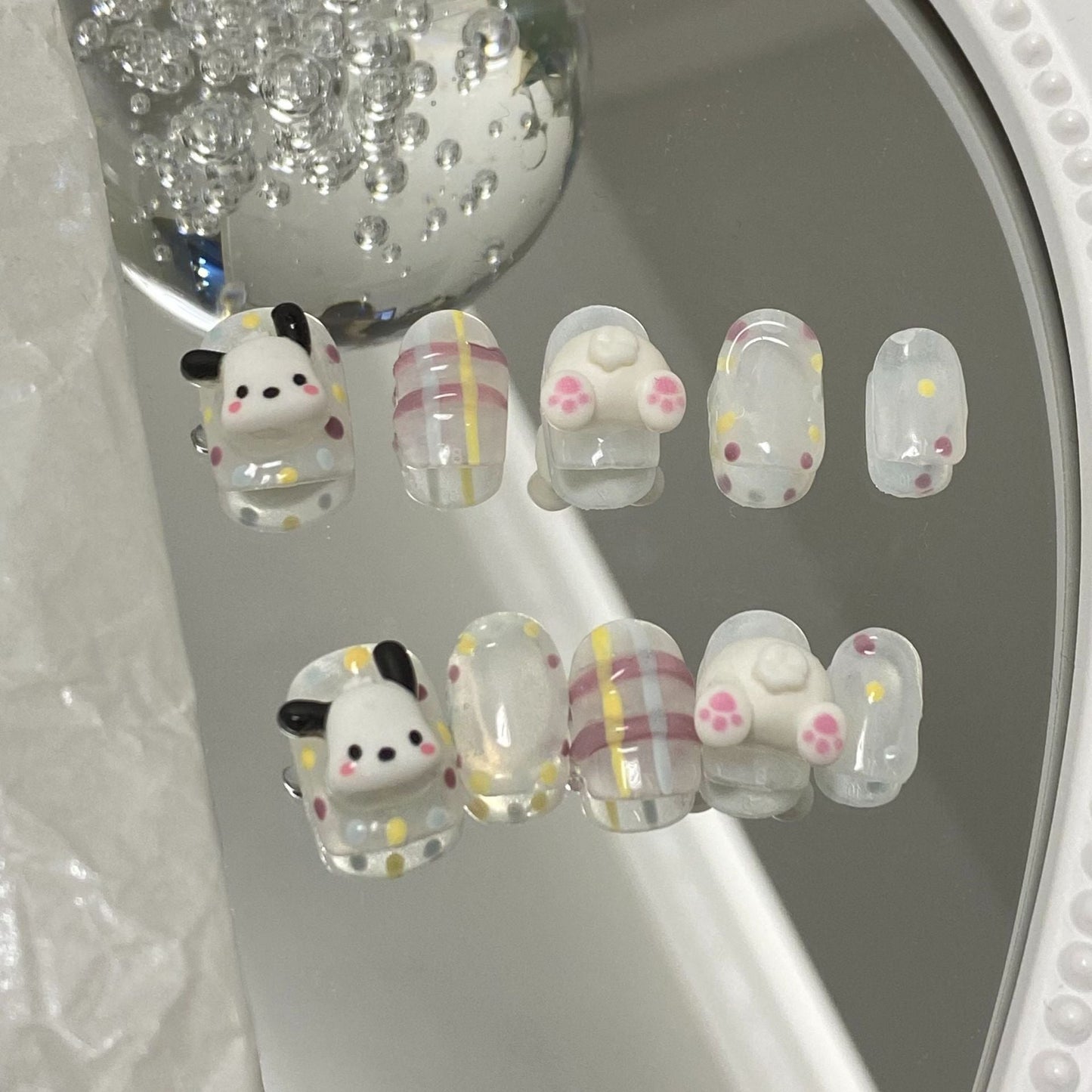 Designer: MaoMao.24148 Handmade Nail Designs Press on Nails DIY  Nail Art for woman girl Short Square white  Cartoon