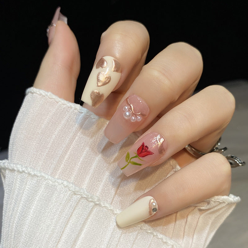 Designer: HuaHua.Handmade nails Press on Nails DIY Nail Art for woman girl Long Coffin pink