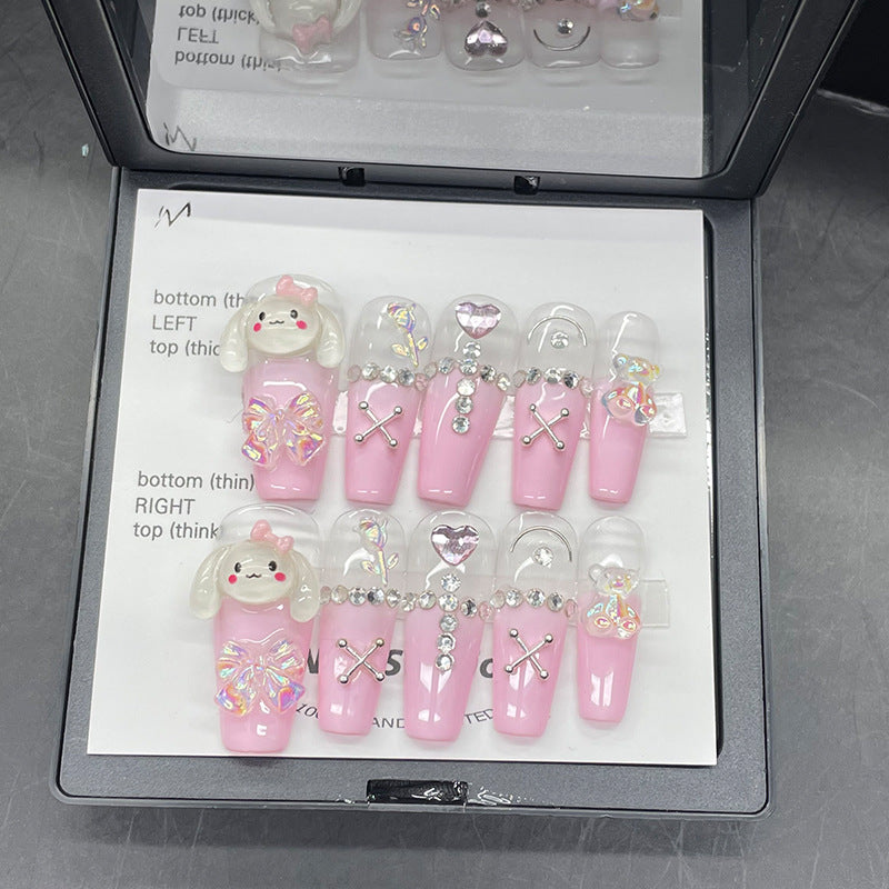 Designer: MeowMeow.Handmade Nail Designs Press on Nails DIY  Nail Art for woman girl Long Coffin pink