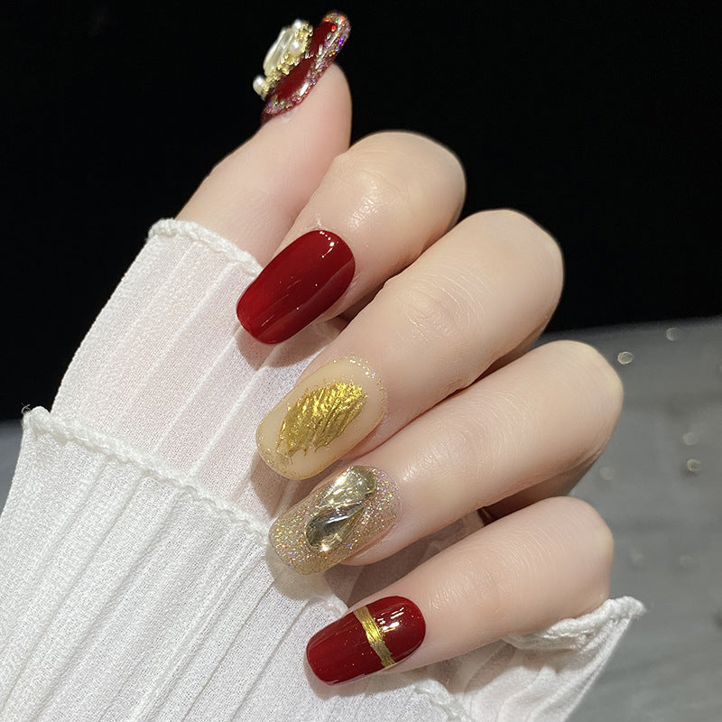 Designer: HuaHua.Handmade nails Press on Nails DIY Nail Art for woman girl Long Square red