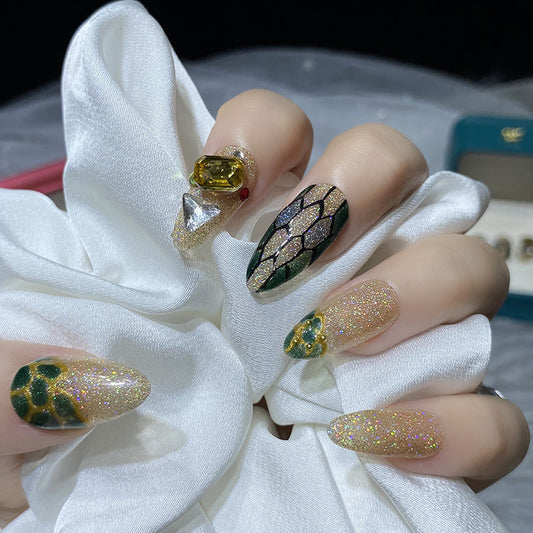 Designer: HuaHua.Handmade nails Press on Nails DIY Nail Art for woman girl Almond Long