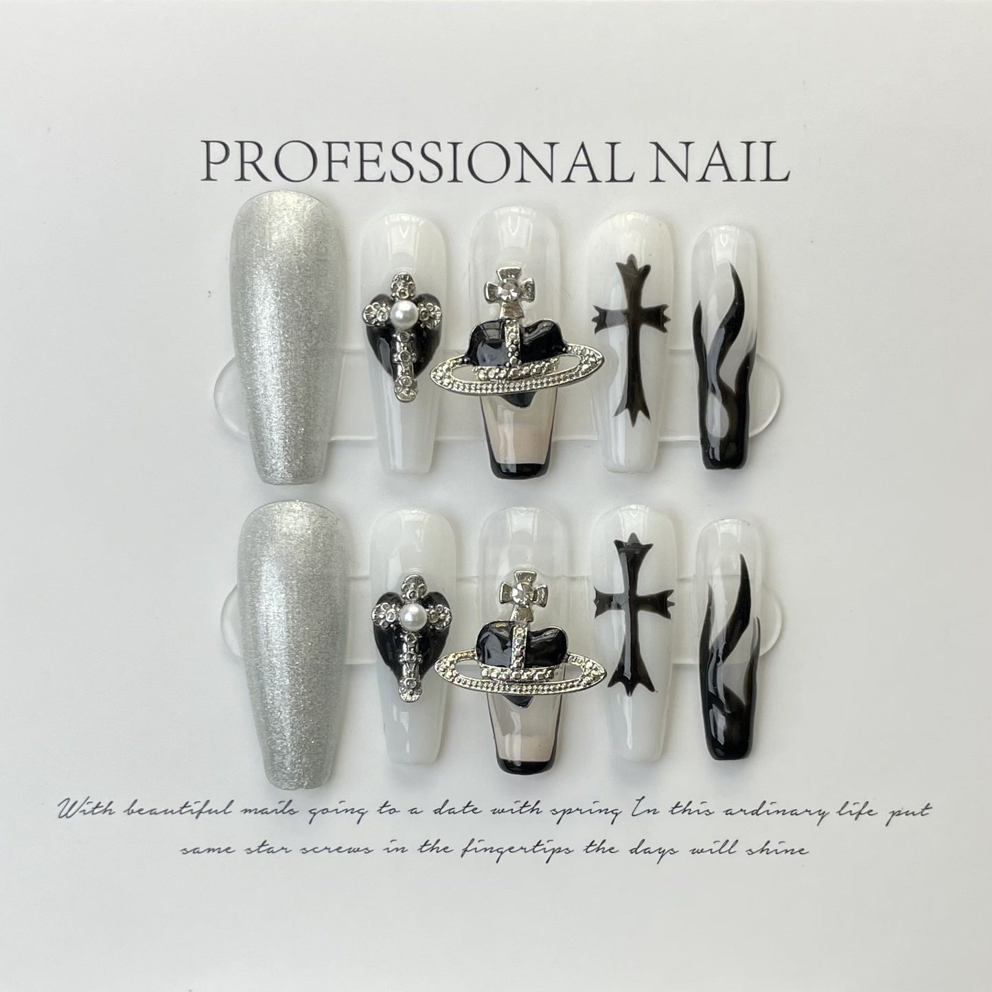 Designer: ManMan Handmade nails Press on Nails DIY Nail Art for woman girl Long Coffin white
