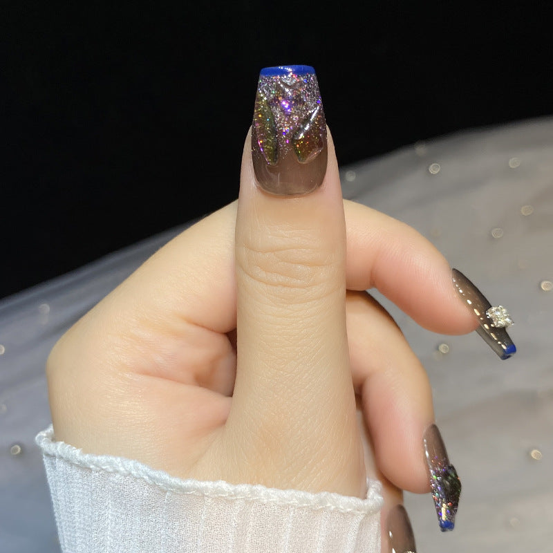 Designer: HuaHua.Handmade nails Press on Nails DIY Nail Art for woman girl Long Coffin gray