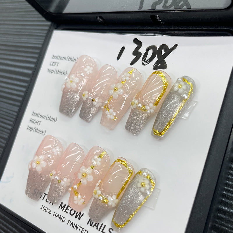 Designer: MeowMeow.Handmade Nail Designs Press on Nails DIY  Nail Art for woman girl Long Coffin pink