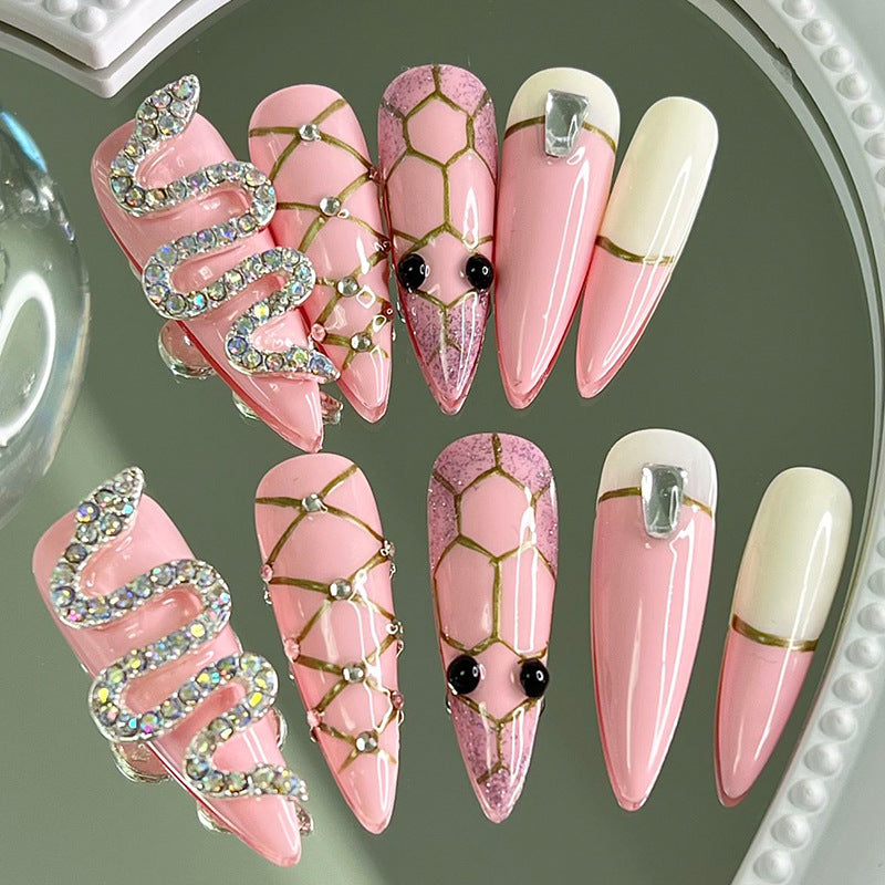 Designer: MeowMeow.2968 Handmade Nail Designs Press on Nails DIY  Nail Art for woman girl Almond Long pink