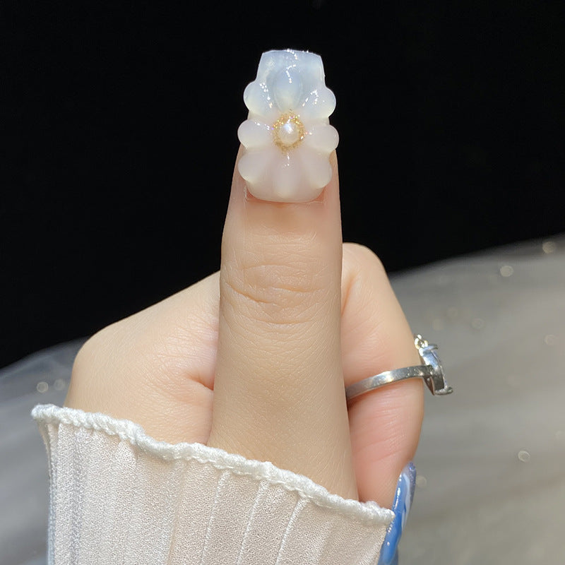 Designer: HuaHua.Handmade nails Press on Nails DIY Nail Art for woman girl Long Coffin blue