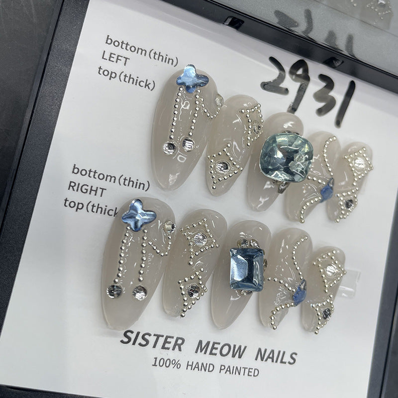 Designer: MeowMeow.Handmade Nail Designs Press on Nails DIY  Nail Art for woman girl Almond Long