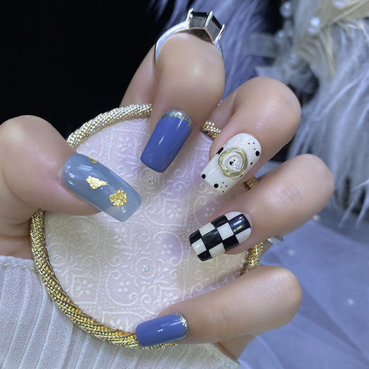 Designer: HuaHua.Handmade nails Press on Nails DIY Nail Art for woman girl Long Square blue