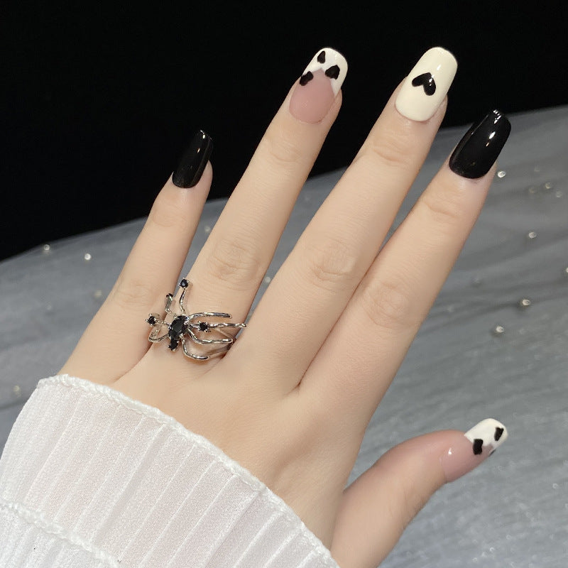Designer: HuaHua.Handmade nails Press on Nails DIY Nail Art for woman girl Long Coffin black