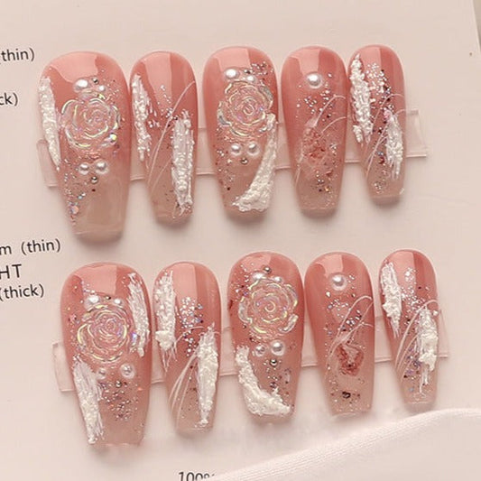 Designer: MeowMeow.Handmade Nail Designs Press on Nails DIY  Nail Art for woman girl Long Coffin pink