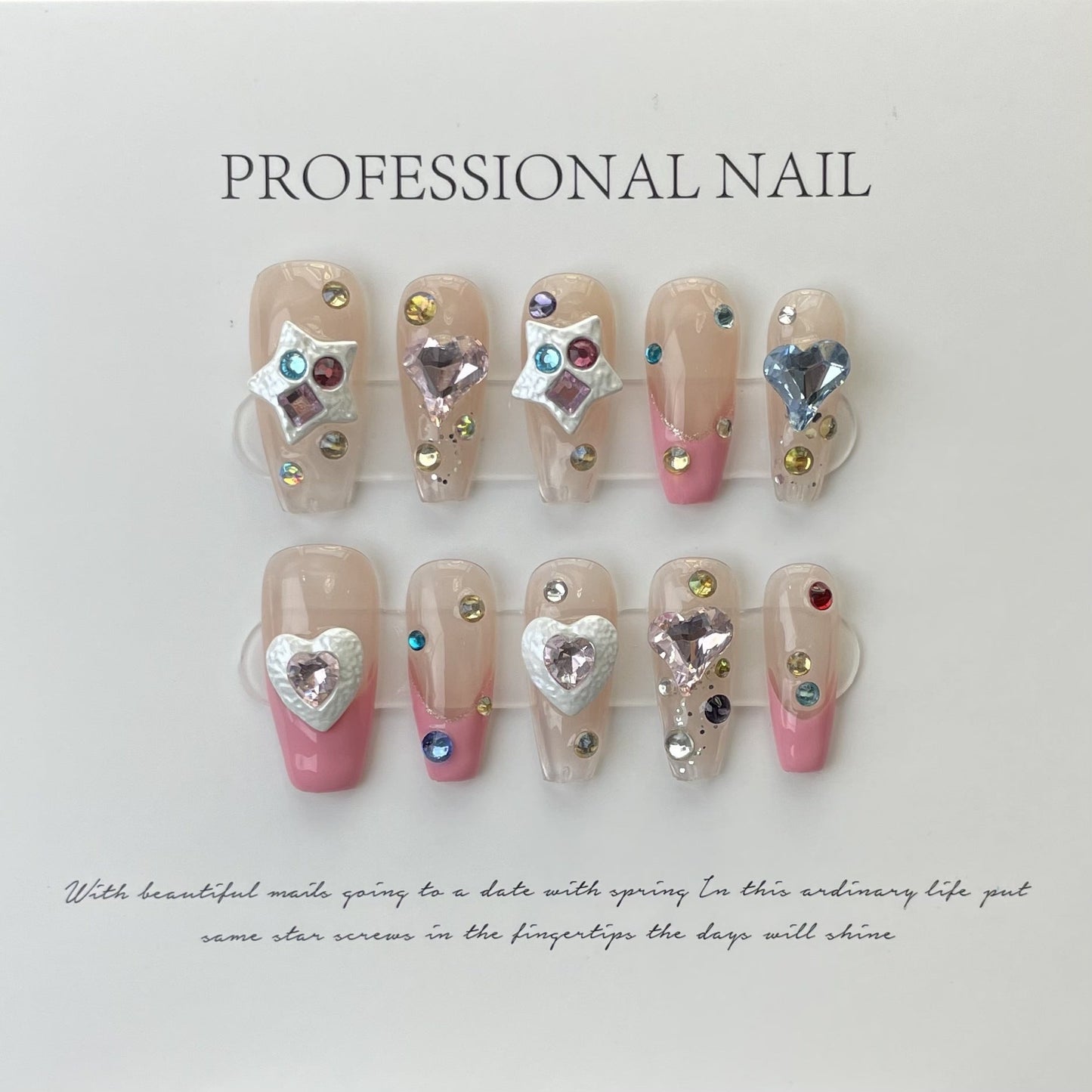 Designer: ManMan Handmade nails Press on Nails DIY Nail Art for woman girl Long Coffin pink