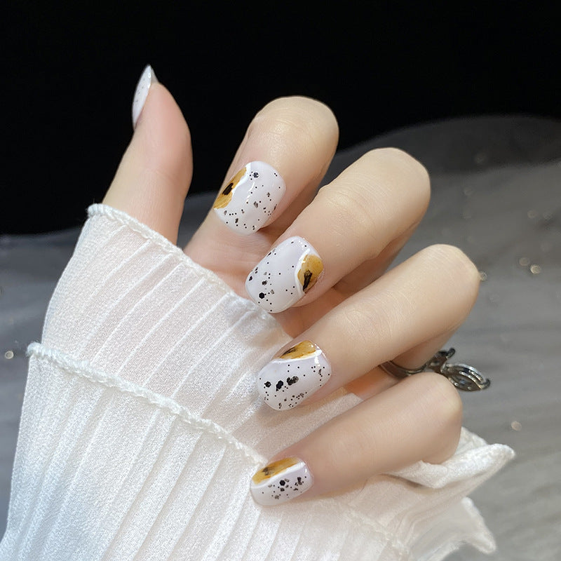 Designer: HuaHua.Handmade nails Press on Nails DIY Nail Art for woman girl Short Square white
