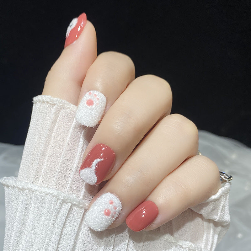 Designer: HuaHua.Handmade nails Press on Nails DIY Nail Art for woman girl Short Square Cartoon red