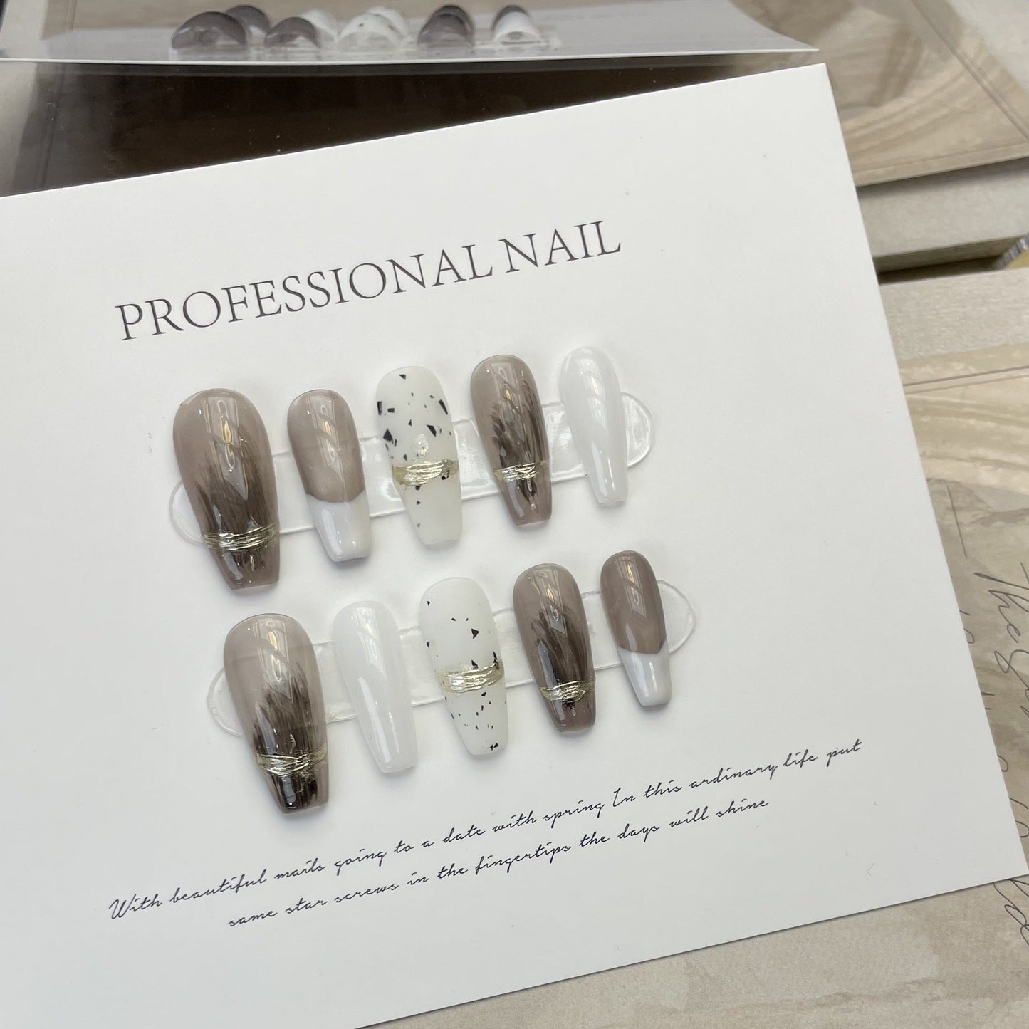 Designer: ManMan Handmade nails Press on Nails DIY Nail Art for woman girl Long Coffin gray