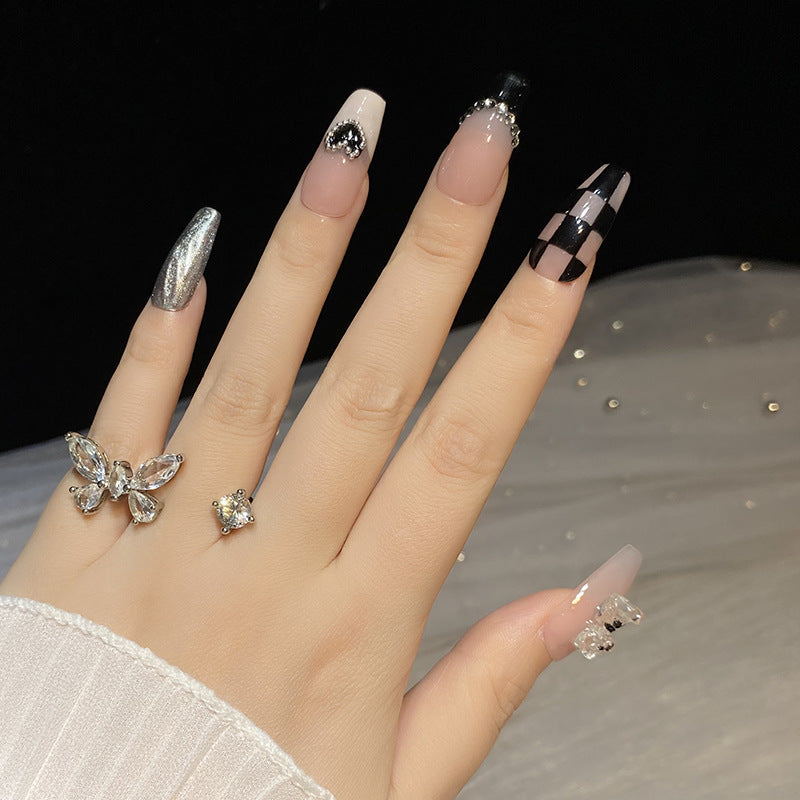 Designer: HuaHua.Handmade nails Press on Nails DIY Nail Art for woman girl Long Coffin pink