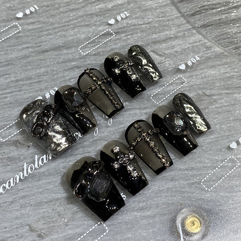 Designer: HuaHua.Handmade nails Press on Nails DIY Nail Art for woman girl Long Coffin black