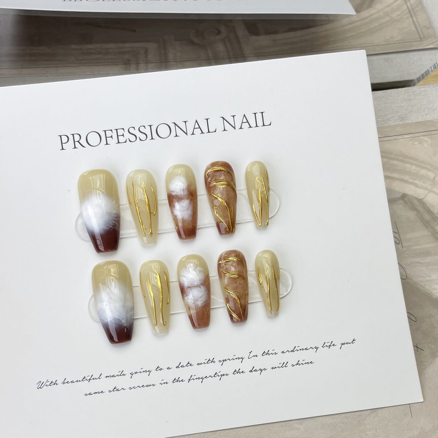 Designer: ManMan Handmade nails Press on Nails DIY Nail Art for woman girl Long Coffin gold