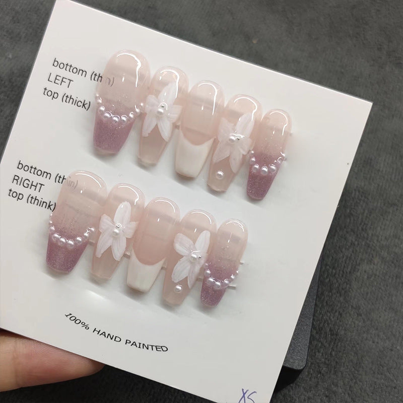 Designer: MeowMeow.Handmade Nail Designs Press on Nails DIY  Nail Art for woman girl Long Coffin pink