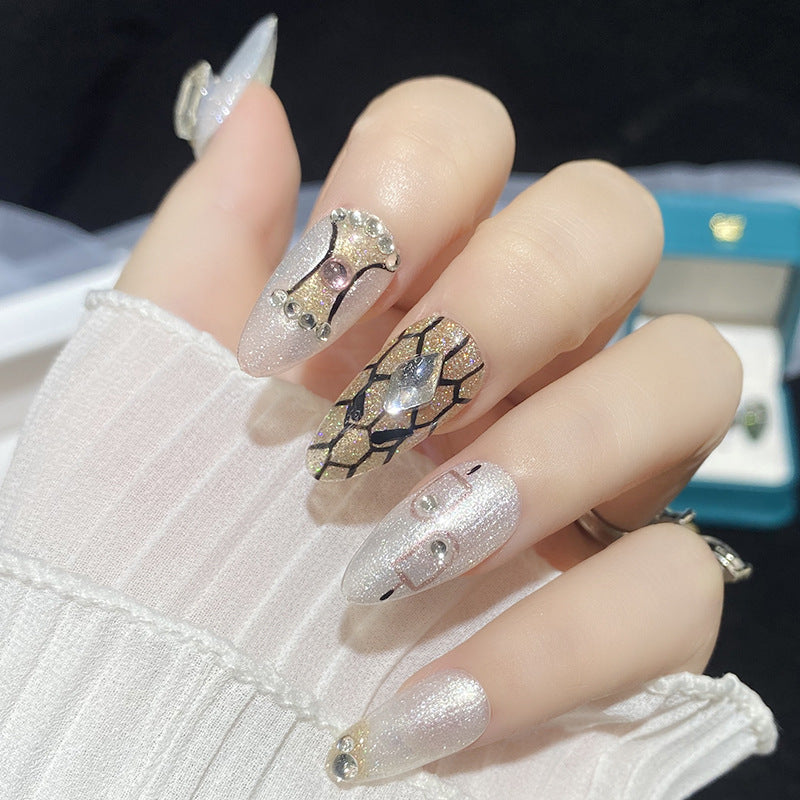 Designer: HuaHua.Handmade nails Press on Nails DIY Nail Art for woman girl Almond Long white