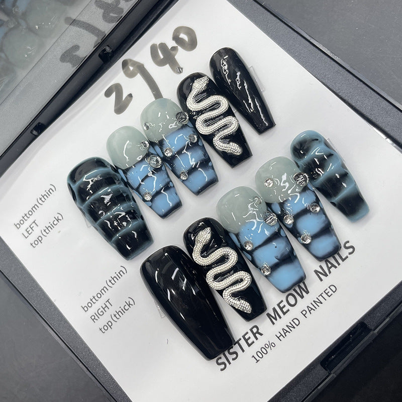 Designer: MeowMeow.Handmade Nail Designs Press on Nails DIY  Nail Art for woman girl Long Coffin black