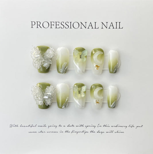 Designer: ManMan Handmade nails Press on Nails DIY Nail Art for woman girl Long Coffin