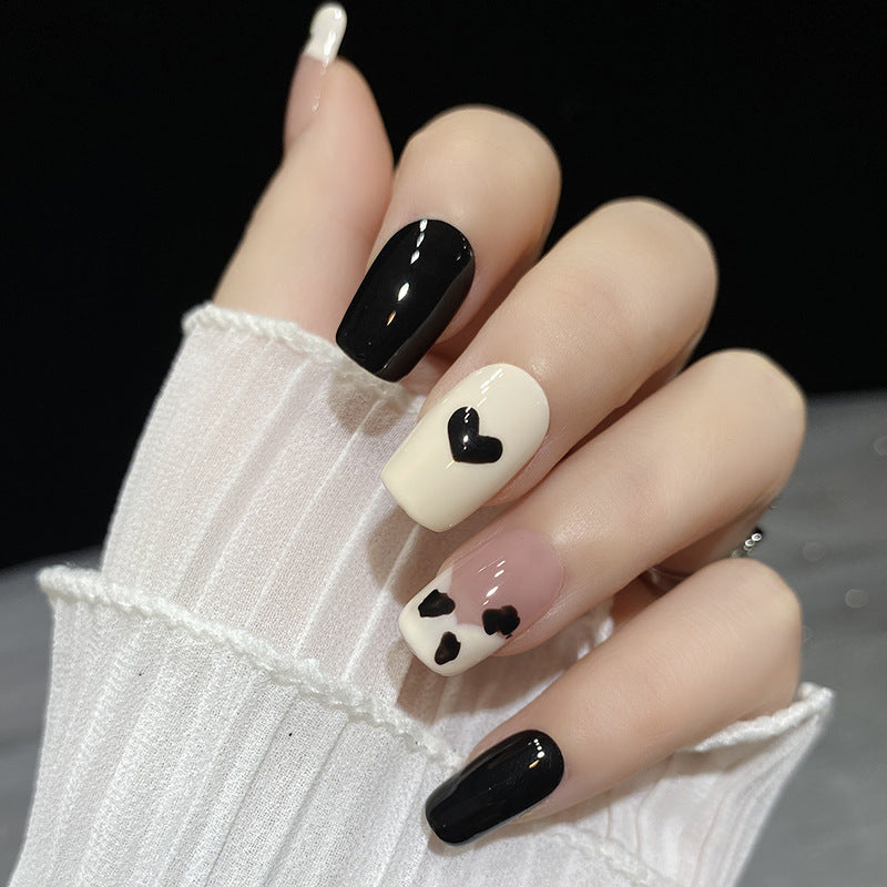 Designer: HuaHua.Handmade nails Press on Nails DIY Nail Art for woman girl Long Coffin black