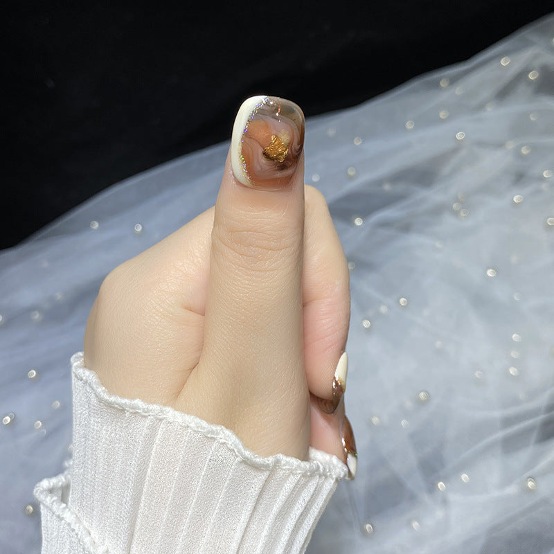 Designer: HuaHua.Handmade nails Press on Nails DIY Nail Art for woman girl Short Square  brown