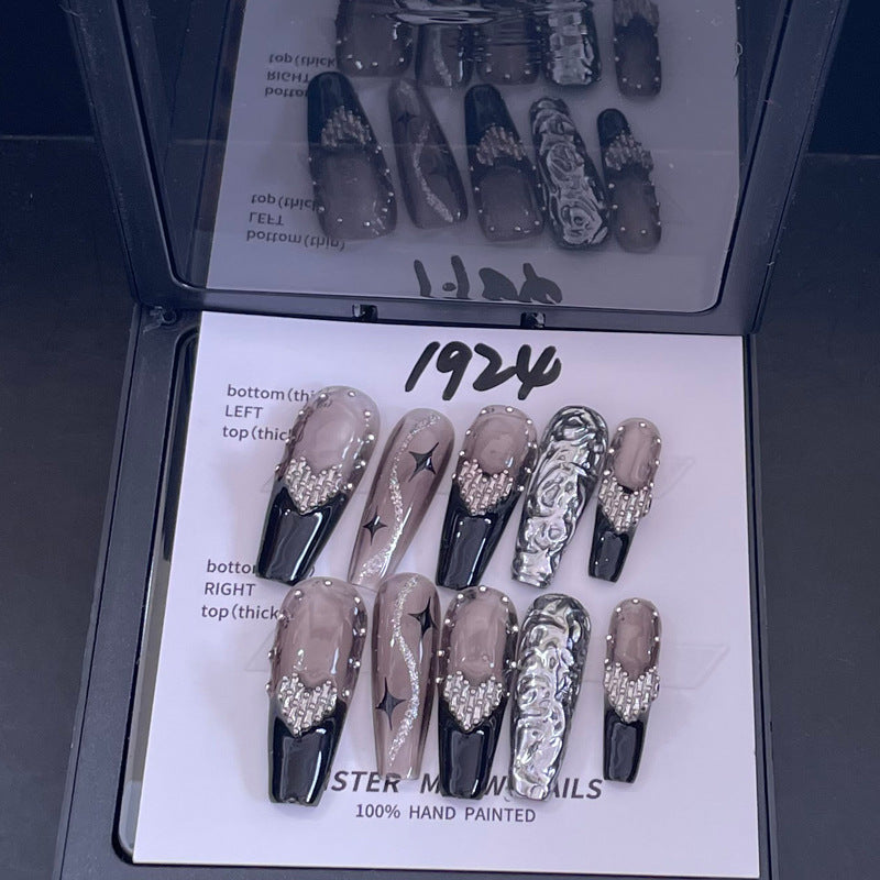 Designer: MeowMeow.Handmade Nail Designs Press on Nails DIY  Nail Art for woman girl Long Coffin brown