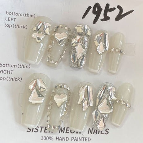 Designer: MeowMeow.Handmade Nail Designs Press on Nails DIY  Nail Art for woman girl Long Coffin white