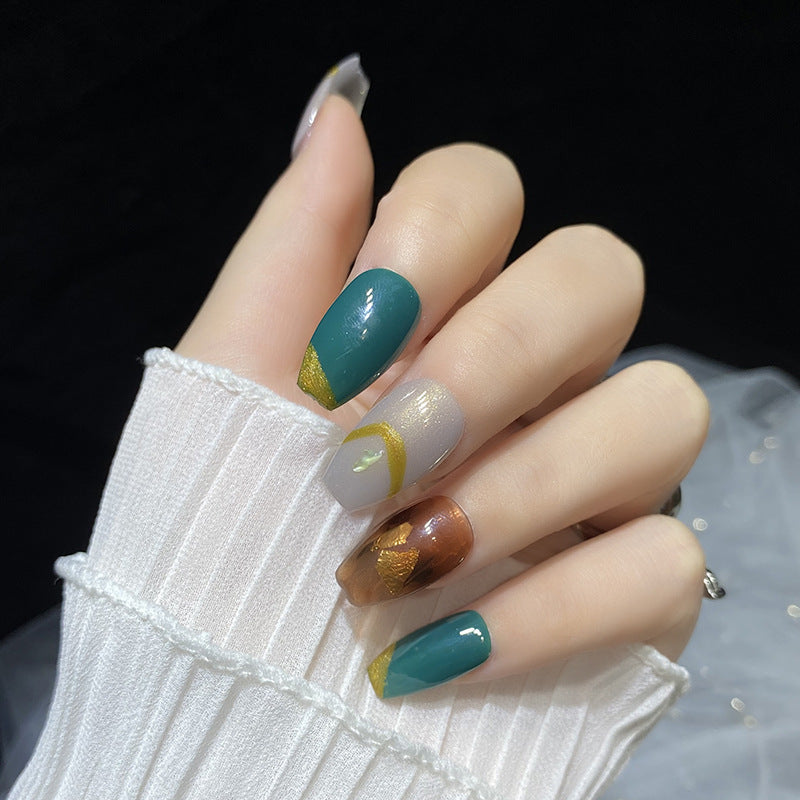 Designer: HuaHua.Handmade nails Press on Nails DIY Nail Art for woman girl Long Coffin green