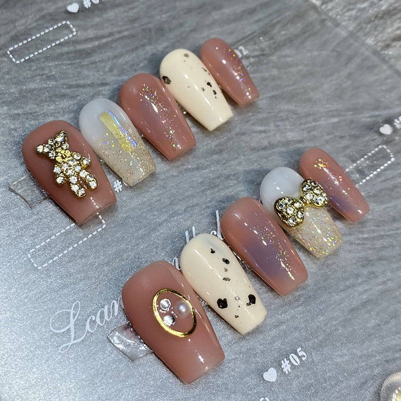 Designer: HuaHua.Handmade nails Press on Nails DIY Nail Art for woman girl Long Coffin pink