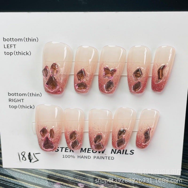 Designer: MeowMeow.Handmade Nail Designs Press on Nails DIY  Nail Art for woman girl Long Coffin pink