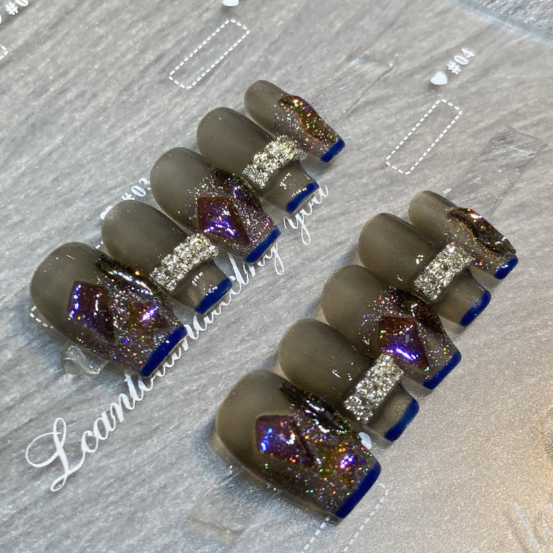 Designer: HuaHua.Handmade nails Press on Nails DIY Nail Art for woman girl Long Coffin gray