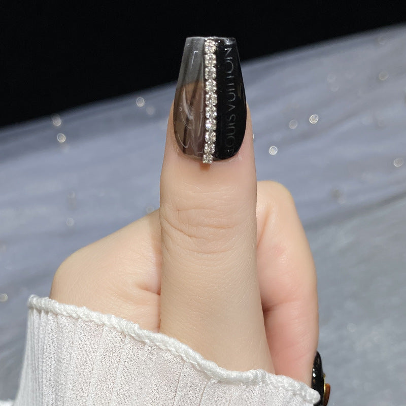 Designer: HuaHua.Handmade nails Press on Nails DIY Nail Art for woman girl Long Coffin black
