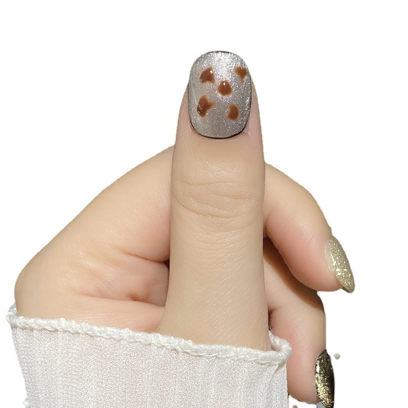 Designer: HuaHua.Handmade nails Press on Nails DIY Nail Art for woman girl Short Square gray
