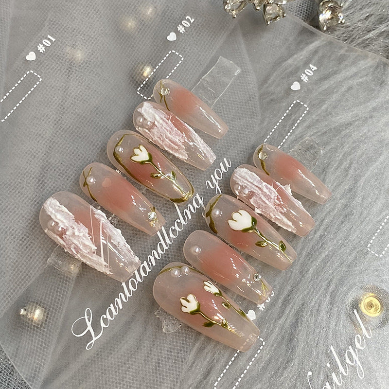 Designer: HuaHua.Handmade nails Press on Nails DIY Nail Art for woman girl Long Coffin pink