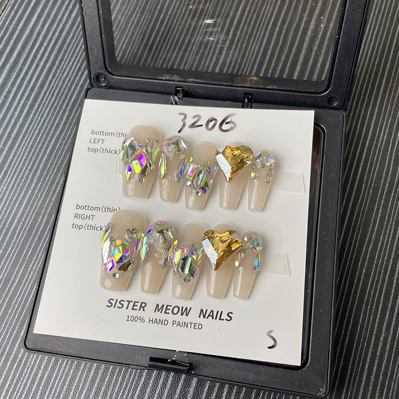 Designer: MeowMeow.Handmade Nail Designs Press on Nails DIY  Nail Art for woman girl Long Coffin brown rhinestone