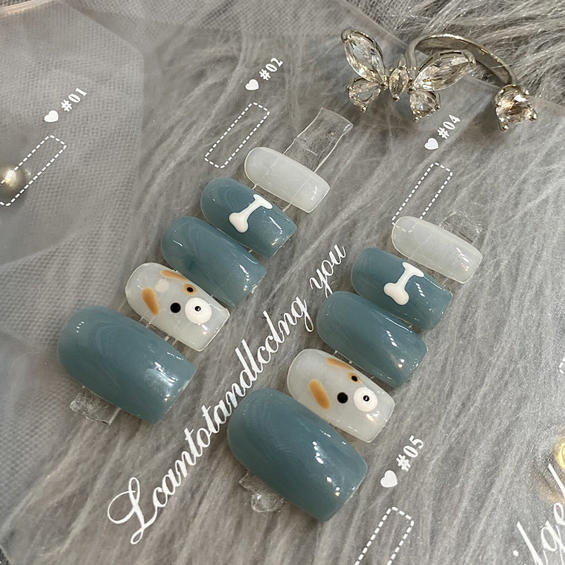 Designer: HuaHua.Handmade nails Press on Nails DIY Nail Art for woman girl Short Square blue